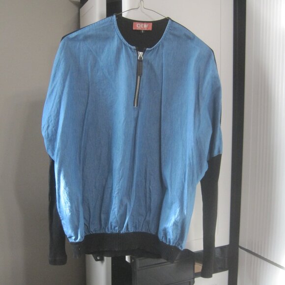 Blue Denim and Black Dolman Shirt with Half Zipper - Picture 1 of 6